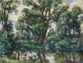 WILLOWS LANDSCAPE WITH HORSE Petr Petrovich Konchalovsky bois arbres